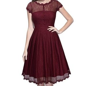 Women's Retro Floral Lace Cap Sleeve Dress